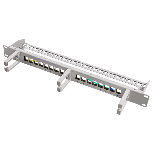 Pannello Patch 16 Posti Keystone Senza Frutti con Gestione Cavi Grigio
