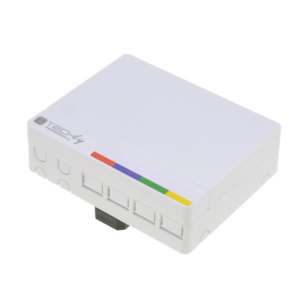 [I-CASE_FTTH-RAIL4T] Scatola di Terminazione Ottica di Appartamento (STOA) FTTH per 4 fibre 4 adattatori su guida DIN