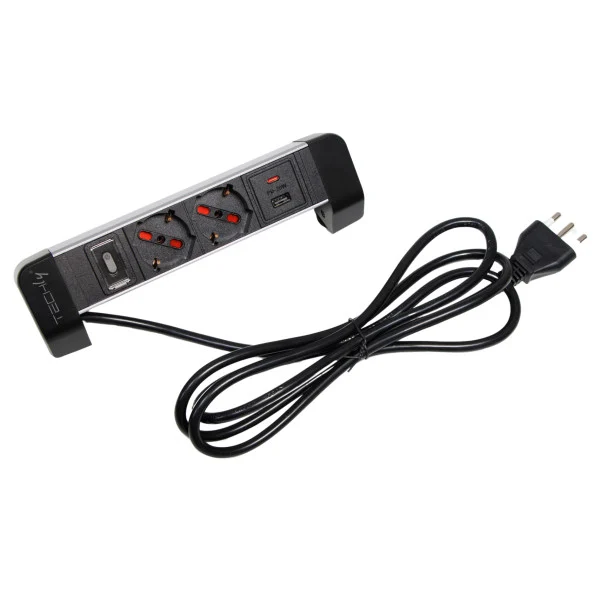 [I-CASE_STRIP-DK2UAC] Multipresa da Tavolo 2 prese Italiane Bipasso 1 USB-C™ e 1 USB-A