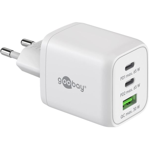 [IPW-USB-65W2C1ANW] Nano Caricatore Alimentatore GaN 2xUSB-C™ (PD) + USB-A (QC) da Muro 65W Bianco