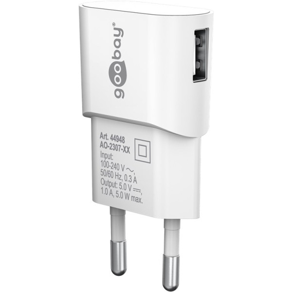 Caricatore USB 1A 5W Compatto Spina Europea Bianco