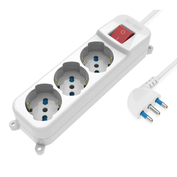 [IUPS-PCP-A3] Multipresa 3 Posti Italiana Bipasso / Schuko con spina 16A angolata