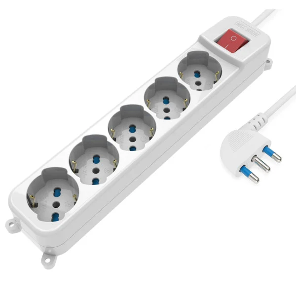 [IUPS-PCP-A5] Multipresa 5 Posti Italiana Bipasso / Schuko con spina 16A angolata