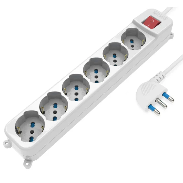 [IUPS-PCP-A6] Multipresa 6 Posti Italiana Bipasso / Schuko con spina 16A angolata