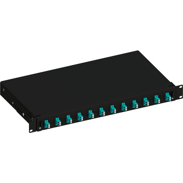 [ILWL_SB-12LCDM3B] Cassetto Ottico 19'' Scorrevole con 12 Bussole LC Duplex Multimodale OM3 Nero