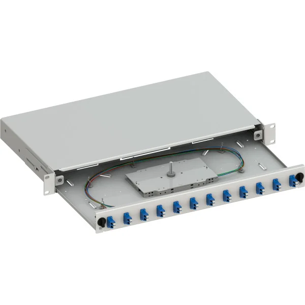 [ILWL_SBP-12LCOS2G] Cassetto Ottico 19'' Scorrevole con 12 Bussole e 24 Pigtails LC Duplex Monomodale OS2 Grigio