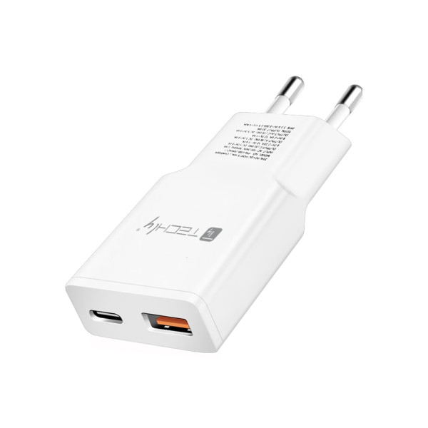 [IPW-USB-20WACLT] Caricatore Alimentatore USB-C™ 20W e USB-A QC da Muro