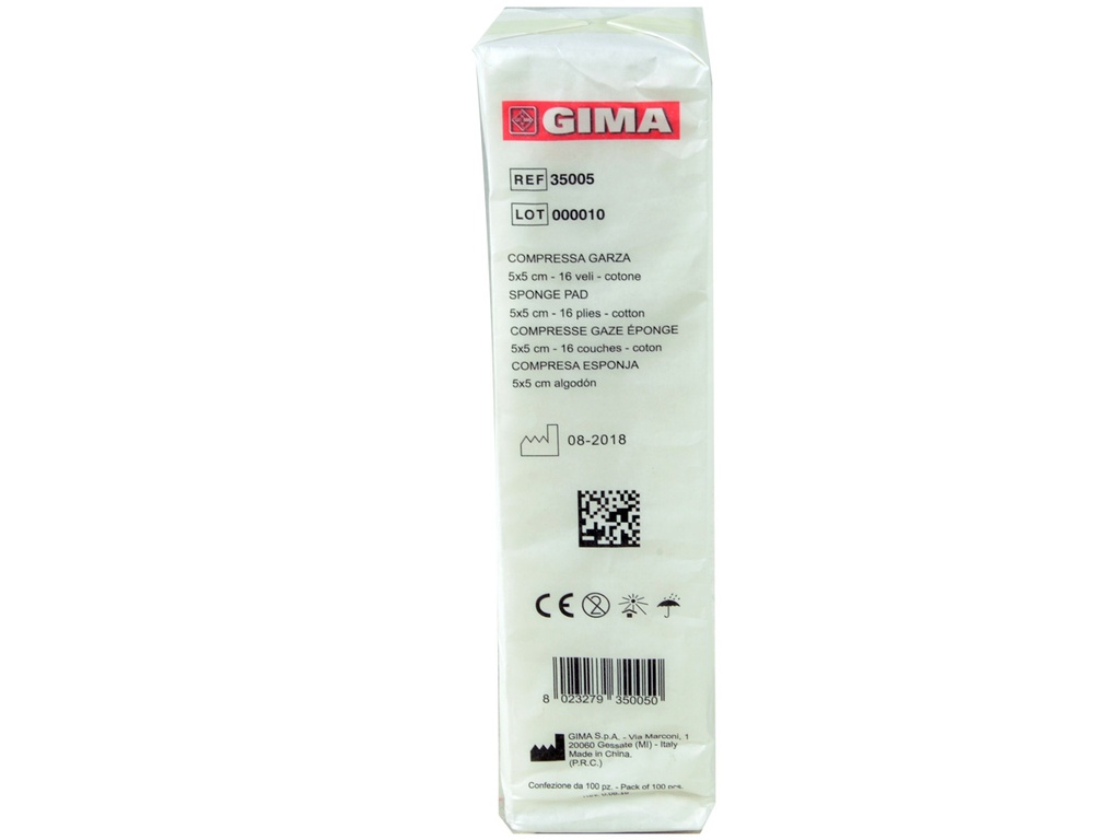 [35005] COMPRESSE GARZA COTONE - 5x5 cm - 16 veli - 10 pacchi da 100