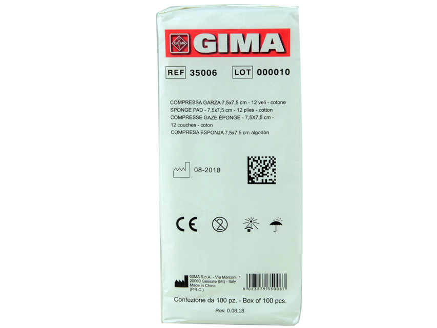 [35006] COMPRESSE GARZA COTONE - 7,5x7,5 cm - 12 veli - 10 pacchi da 100