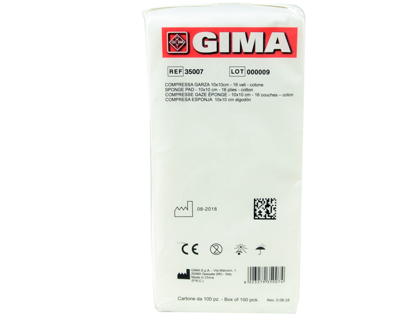 [35007] COMPRESSE GARZA COTONE - 10x10 cm - 16 veli - 10 pacchi da 100