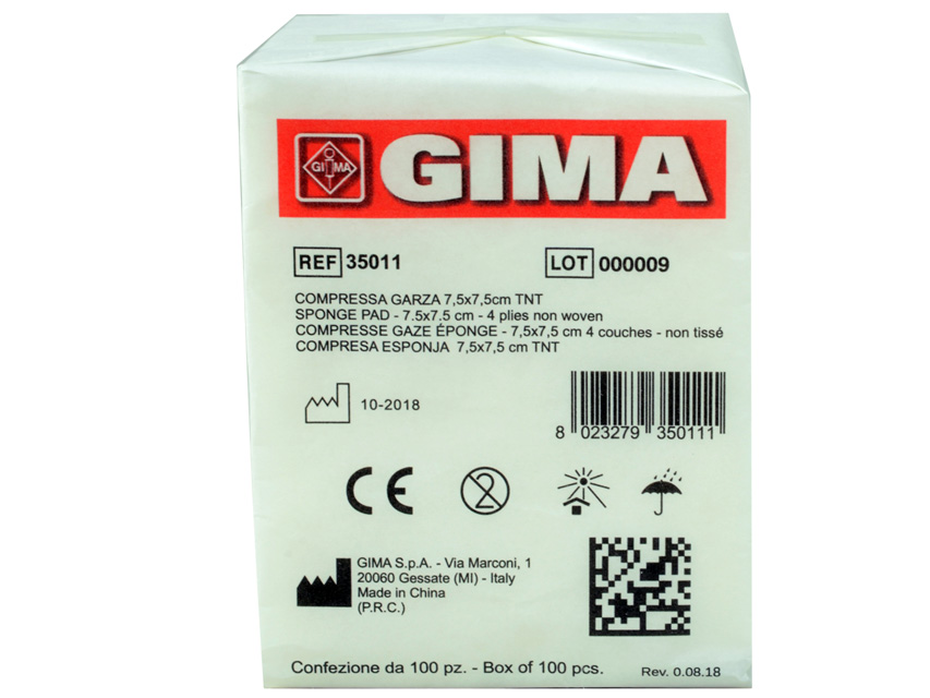 [35011] COMPRESSE GARZA TNT - 7,5x7,5 cm - 4 veli - 10 pacchi da 100